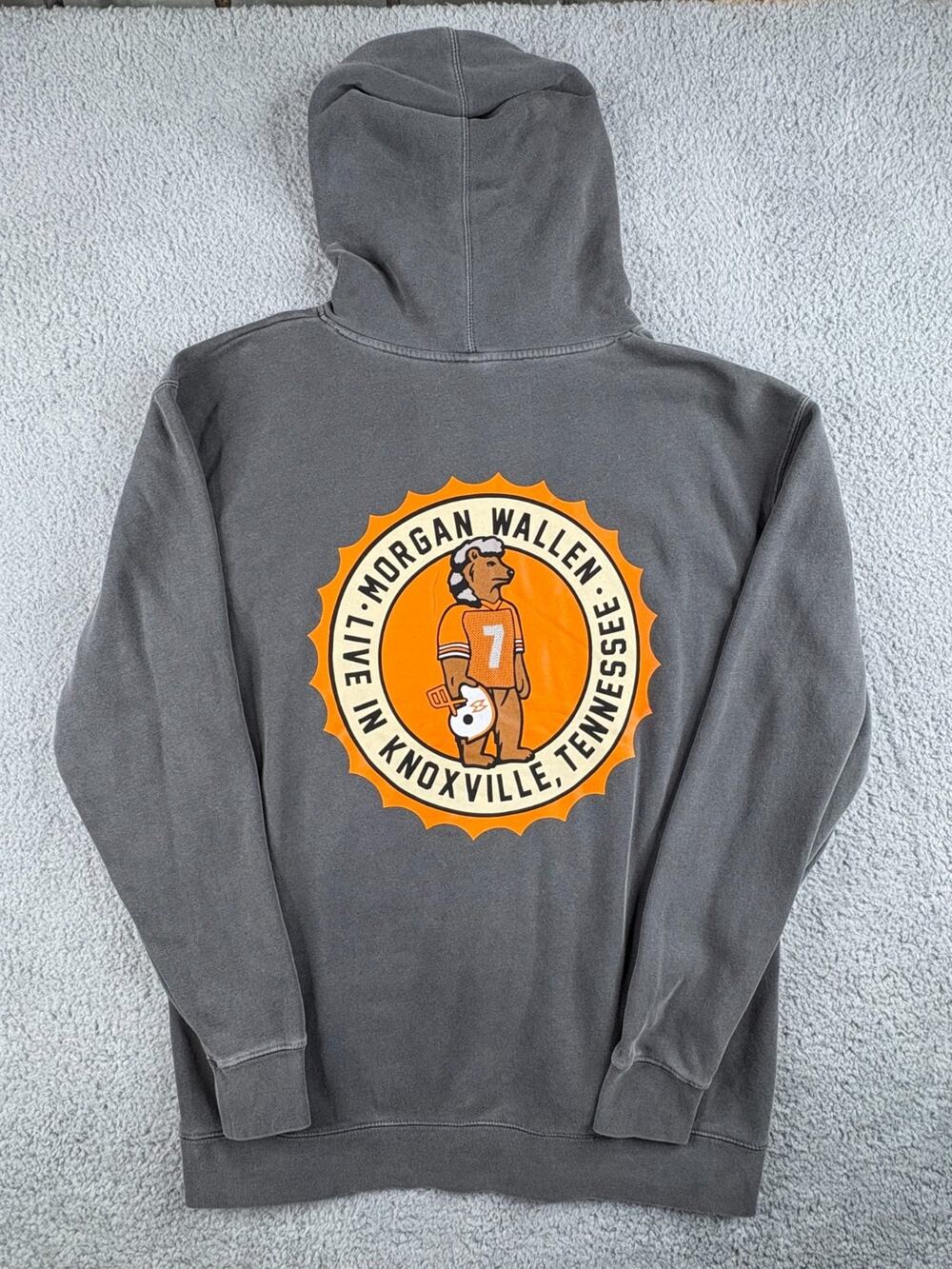 Morgan Wallen Knoxville Tennessee Concert Hoodie Mens SZ XL Gray Long Sleeves